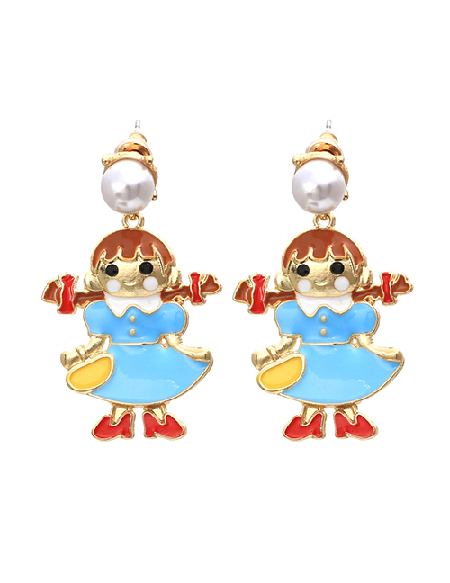 Fashion Mixed Color Alloy Inlaid Pearl Drop Oil Cartoon Character Earrings