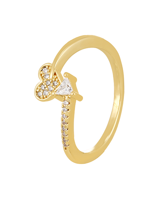 Fashion Gold-4 Copper Set Zircon Heart Ring