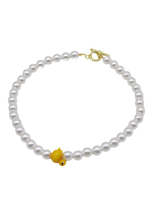 Fashion White Pearl Beaded Duck Necklace