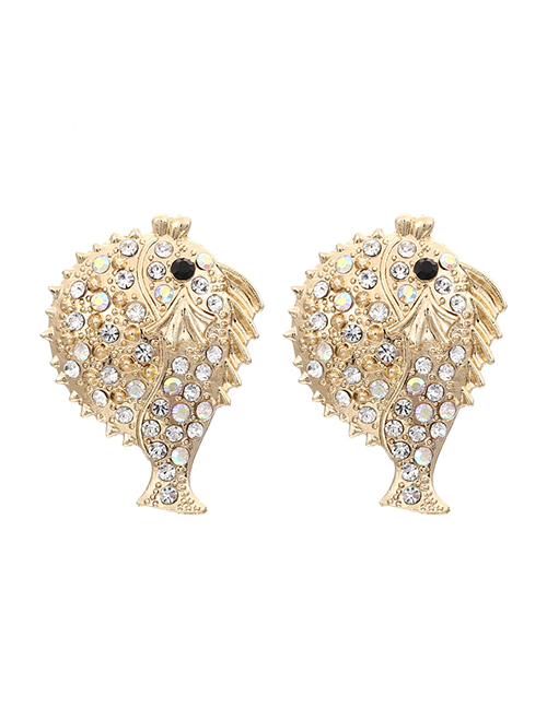 Fashion Gold Alloy Diamond Puffer Fish Stud Earrings
