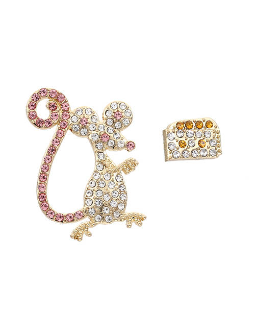 Fashion Mixed Color Alloy Diamond Cake Little Mouse Asymmetric Stud Earrings