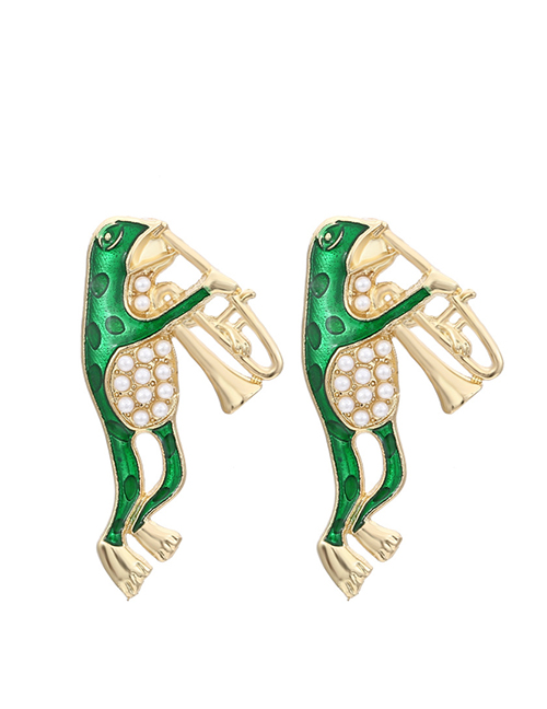 Fashion Green Alloy Drop Oil Saxophone Frog Stud Earrings