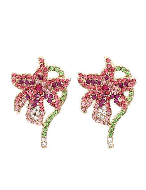 Fashion Green Alloy Diamond Flower Stud Earrings