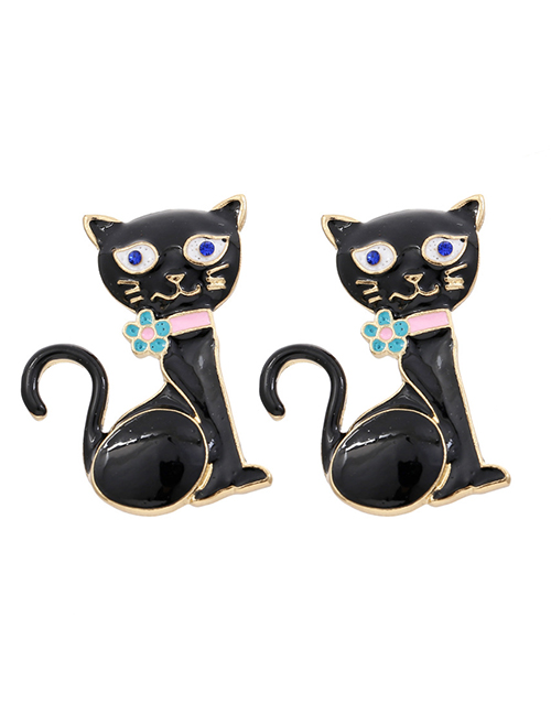 Fashion Mixed Color Alloy Drop Oil Kitten Stud Earrings