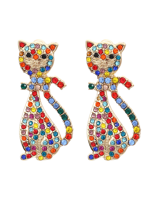 Fashion Mixed Color Alloy Diamond Kitten Stud Earrings