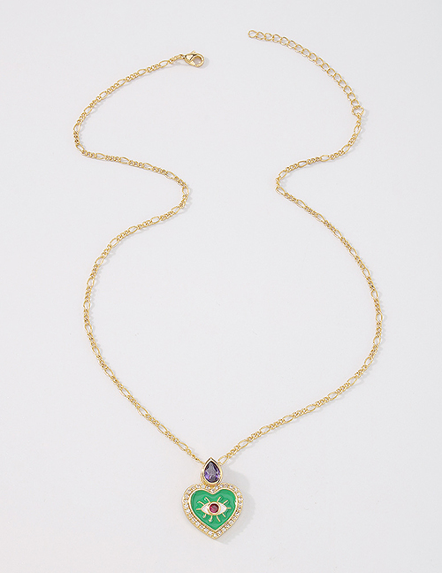 Fashion Green Bronze Zirconium Heart Drip Necklace