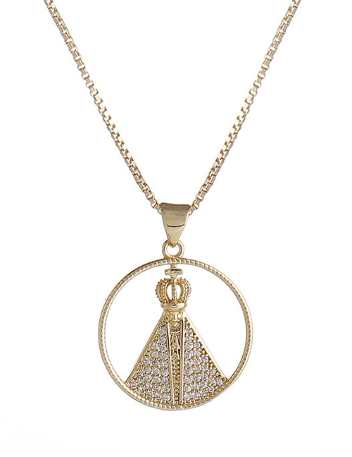Fashion Gold Brass-inlaid Zirconium Medal Crown Necklace