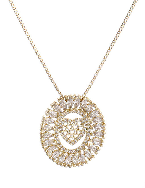Fashion Gold Brass Gold Plated Zirconium Heart Circle Necklace