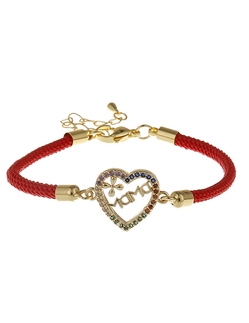Fashion Cb0313yh Lobster Buckle Red Rope Copper Gold Plated Zirconium Letter Mama Bracelet