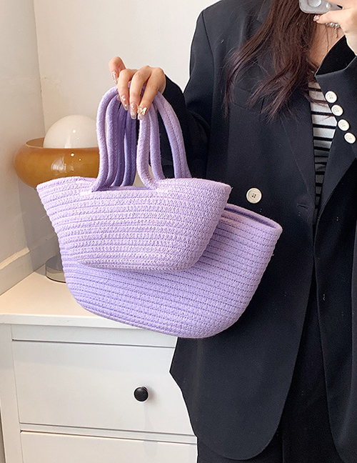 Fashion Small Purple Cotton Linen Straw Large Capacity Tote Bag