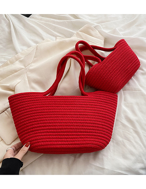 Fashion Small Red Cotton Linen Straw Large Capacity Tote Bag