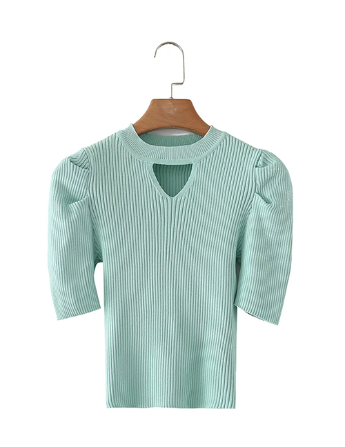 Fashion Green Knitted Cutout Short Sleeves