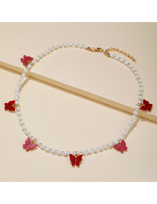 Fashion White Acrylic Beaded Butterfly Necklace