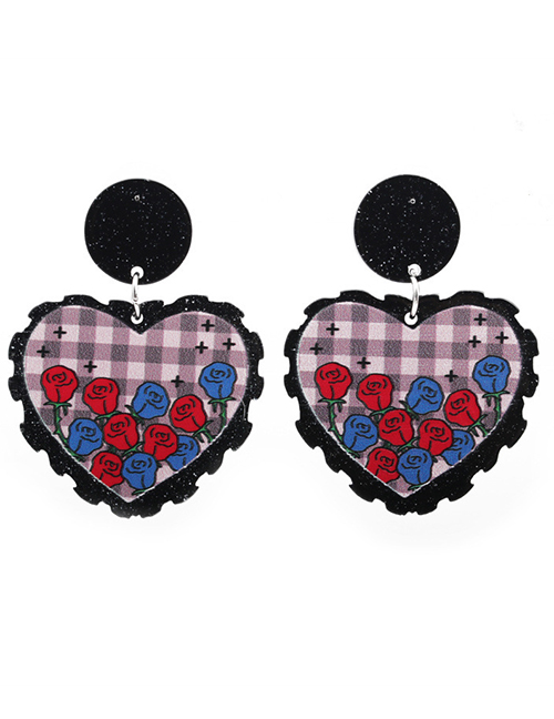 Fashion 10# Acrylic Print Heart Stud Earrings
