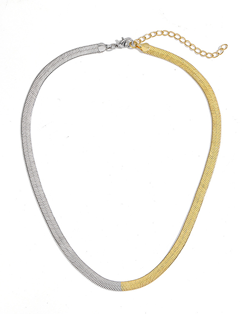 Fashion Left And Right Gold And Silver Snake Chain B19-11-2 Alloy Colorblock Snake Bone Chain Necklace