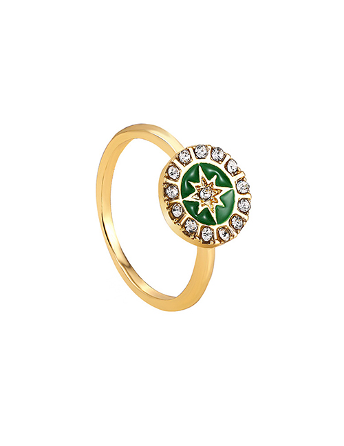 Fashion Green Alloy Diamond Geometric Disc Ring