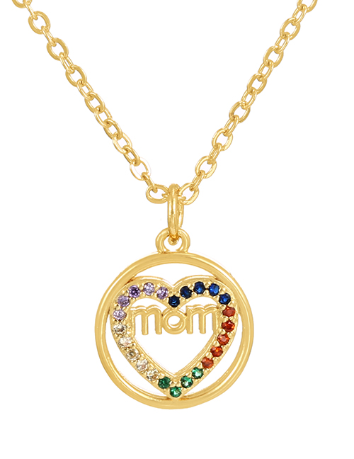 Fashion Color-6 Copper Inlaid Zirconium Letter Mom Heart Necklace