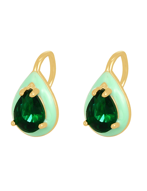 Fashion Green Copper Inlaid Zirconium Oil Drop Earrings