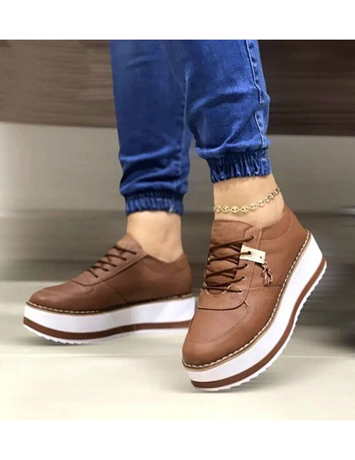 Fashion Brown Brogue Embossed Lace-up Platform Shoes