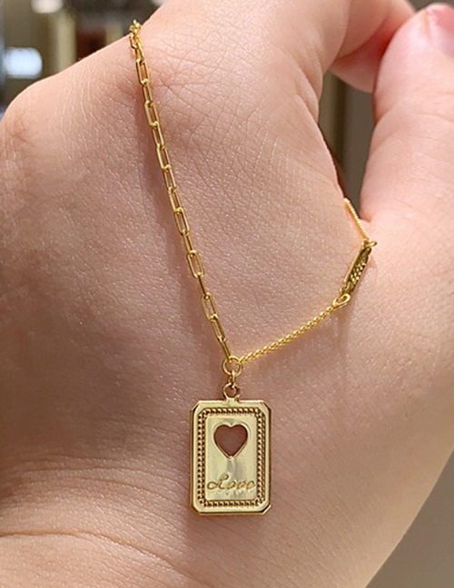Fashion Gold Printed Cutout Heart Square Necklace
