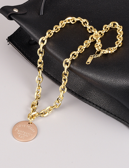 Fashion Gold Titanium Alphabet Disc Necklace