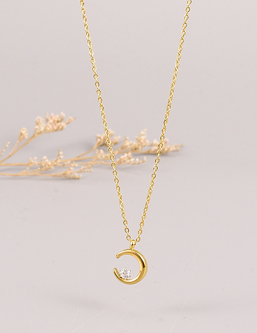 Fashion Gold Titanium Gold Plated Diamond Moon Necklace