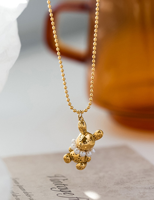 Fashion Gold Titanium Steel Three-dimensional Letter Rabbit Necklace