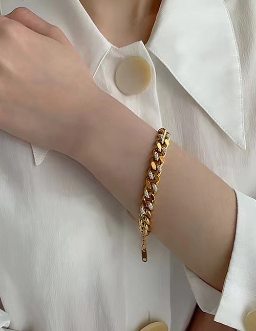 Fashion Gold Titanium Diamond Geometric Chain Bracelet
