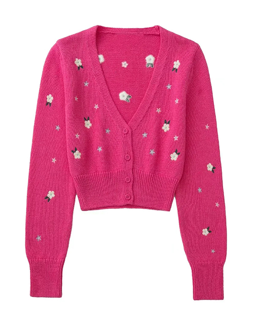 Fashion Red Embroidered Knitted Jacket