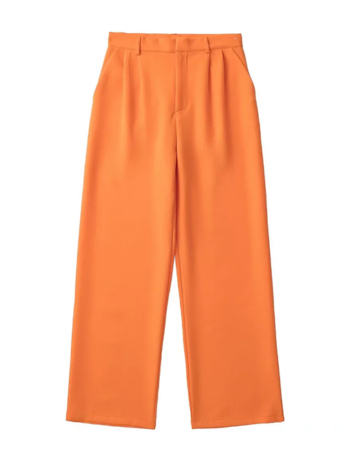 Fashion Orange Pleated Wide-leg Trousers