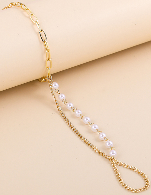 Fashion Gold Alloy Pearl Panel Chain Anklet