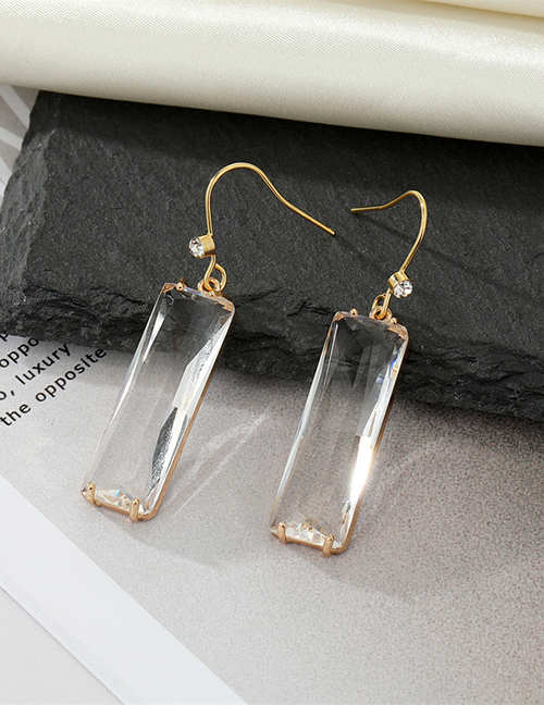 Fashion Transparent Three-dimensional Rectangular Crystal Zirconium Earrings