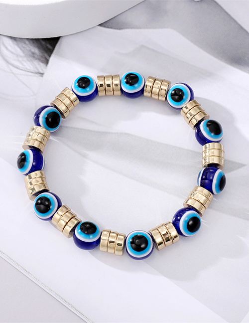 Fashion Gold Flakes 3 Blue Round Eyes Resin Geometric Beaded Eye Bracelet