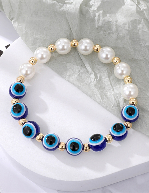 Fashion Round Pearl Blue Eye Half Pearl Bracelet Resin Eye Volcanic Stone Beaded Bracelet