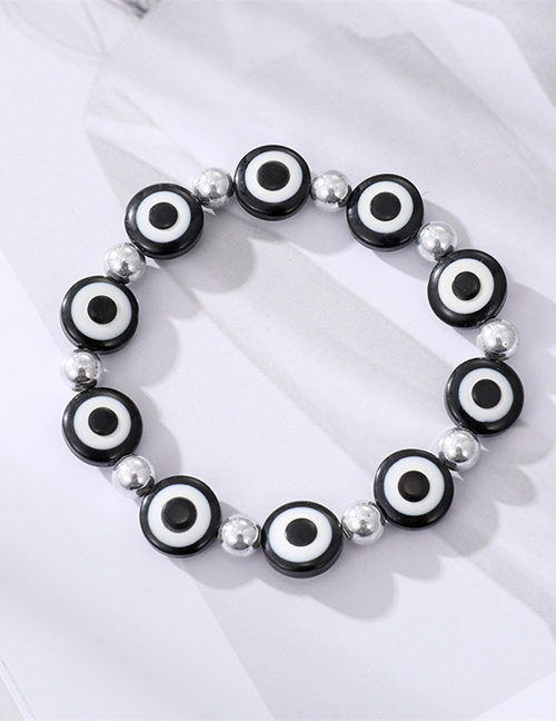 Fashion 4 Silver Beads Black Eyes Resin Geometric Ball Eye Beaded Bracelet