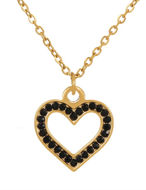 Fashion Black Titanium Steel Zircon Heart Pendant Necklace
