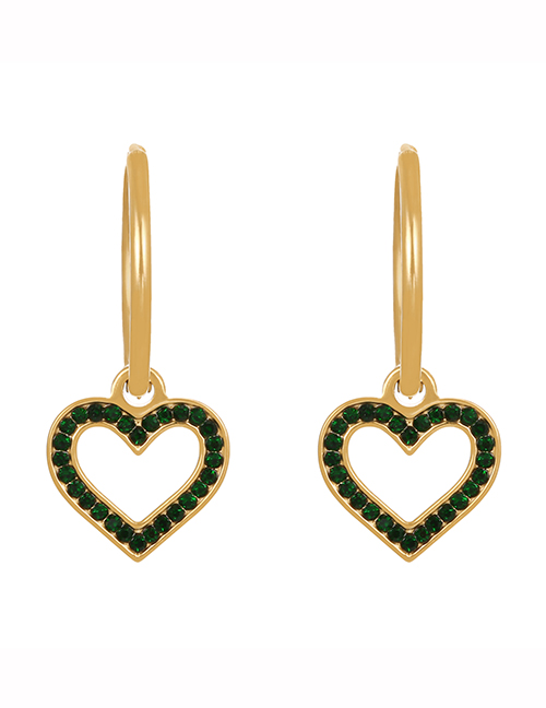 Fashion Dark Green Titanium Zircon Heart Pendant Earrings