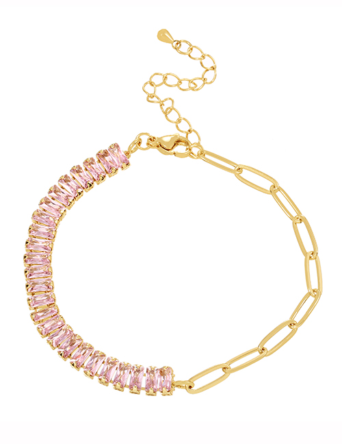 Fashion Pink Bronze Zircon Panel Chain Bracelet