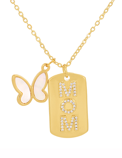 Fashion Gold Mom Shell Butterfly Pendant Necklace In Copper Set With Zircon Square Alphabet