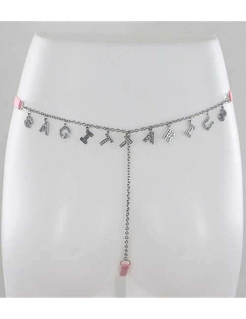 Fashion Pink Stainless Steel Sagittarius Rhinestone Alphabet Pendant Waist Chain