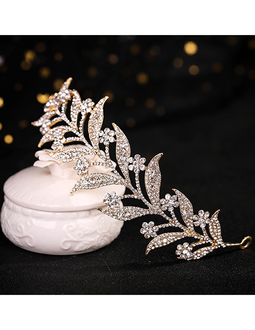 Fashion Gold Rhinestone Leaf Crown