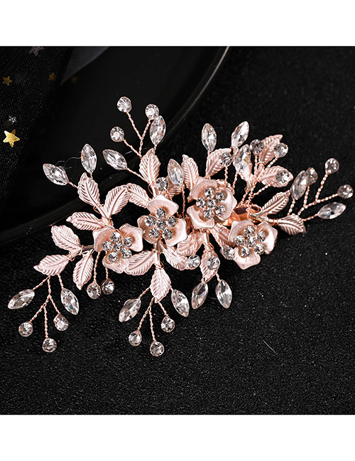 Fashion Rose Gold Leaf And Flower Point Drill Braided Hairpin
