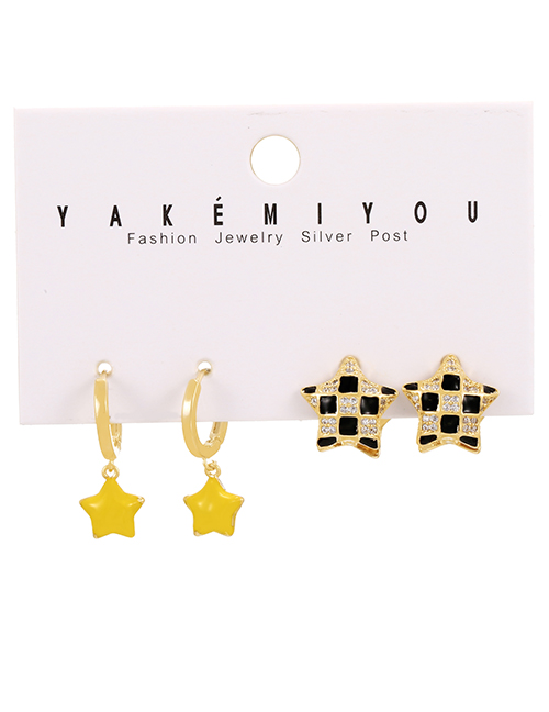 Fashion Gold 4-piece Set Of Copper Inlaid Zirconium Pentagram Oil Drop Pendant Earrings