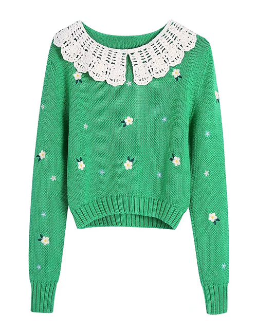 Fashion Green Embroidered Knitted Sweater