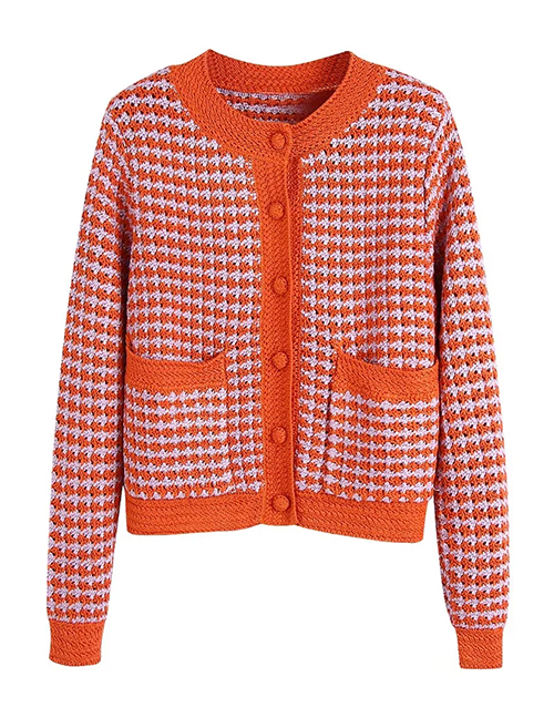Fashion Orange Geometric Crochet Breasted Jacket
