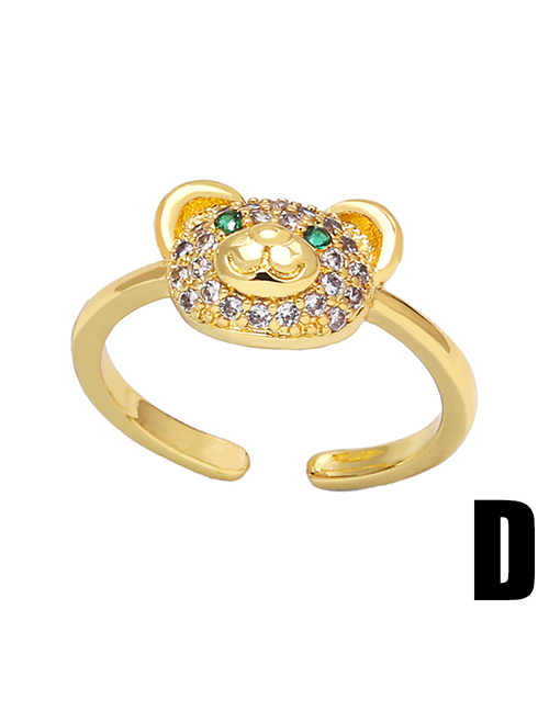 Fashion D Bronze Diamond Bear Open Ring