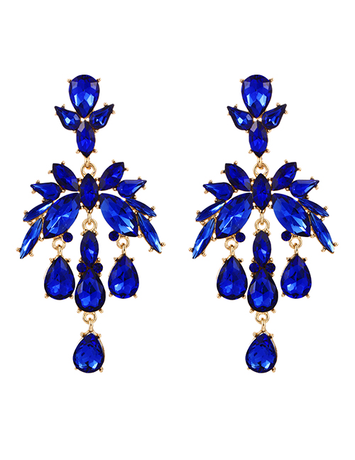 Fashion Navy Blue Alloy Diamond Water Drop Geometric Stud Earrings