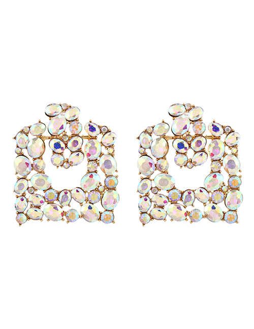 Fashion Color-2 Alloy Diamond Square Stud Earrings