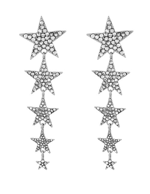 Fashion Silver Alloy Diamond Pentagram Stud Earrings