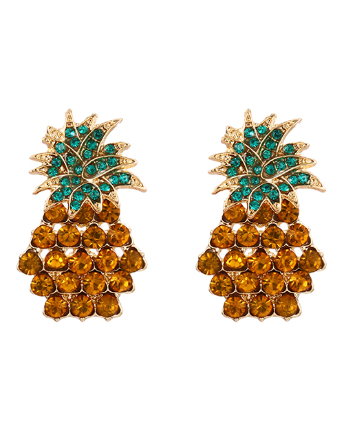Fashion Color Alloy Diamond Pineapple Stud Earrings